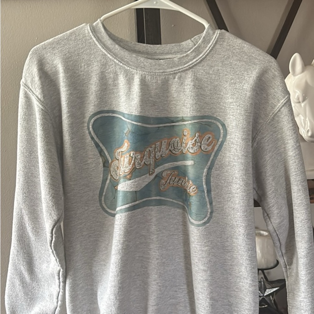 Gray Sweatshirt with Turquoise Graphic